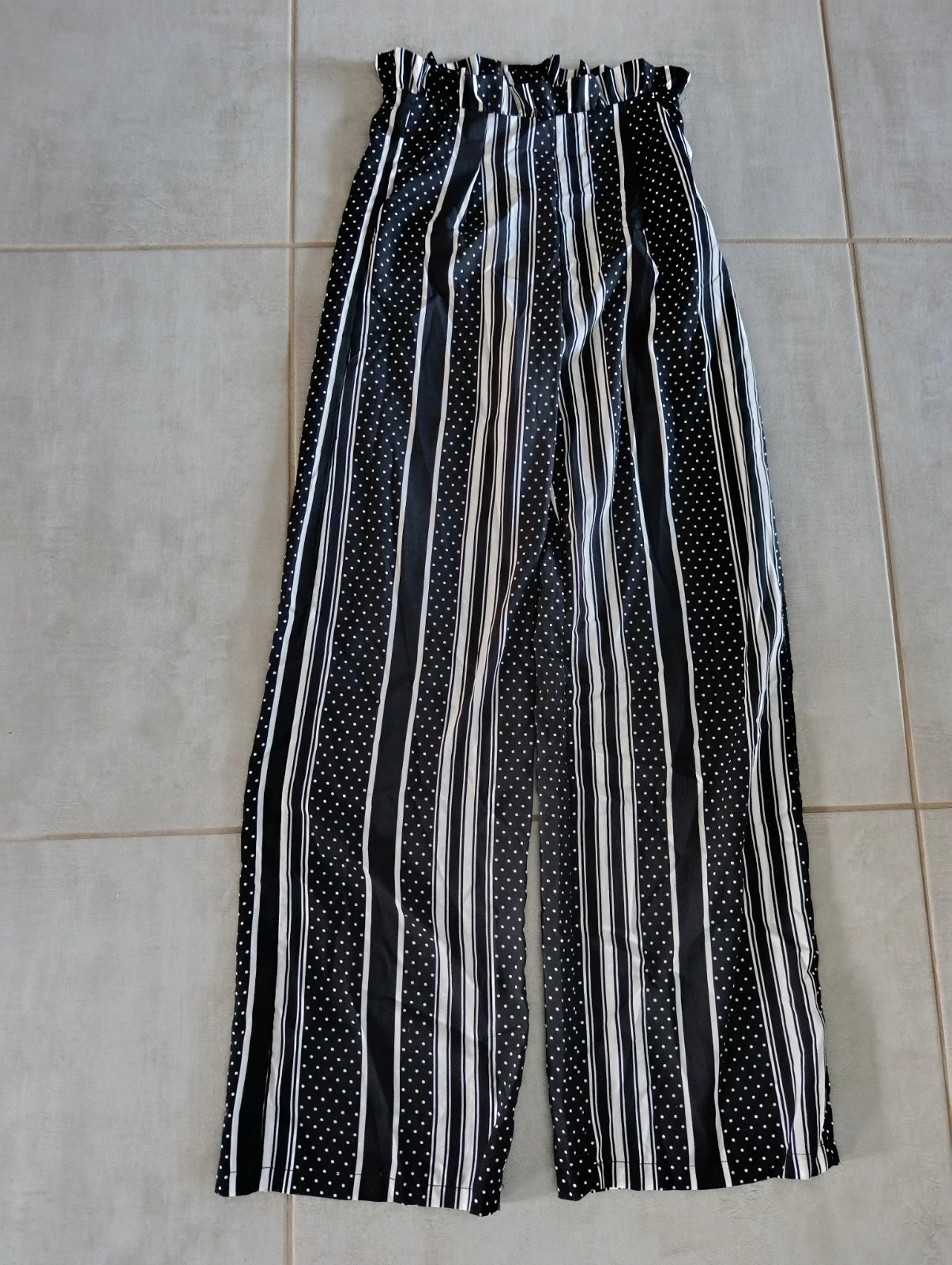 Pantalon fluide Saint Genies noir et blanc Ă rayures & pois â Taille 34â Neuf avec Ă©tiquette